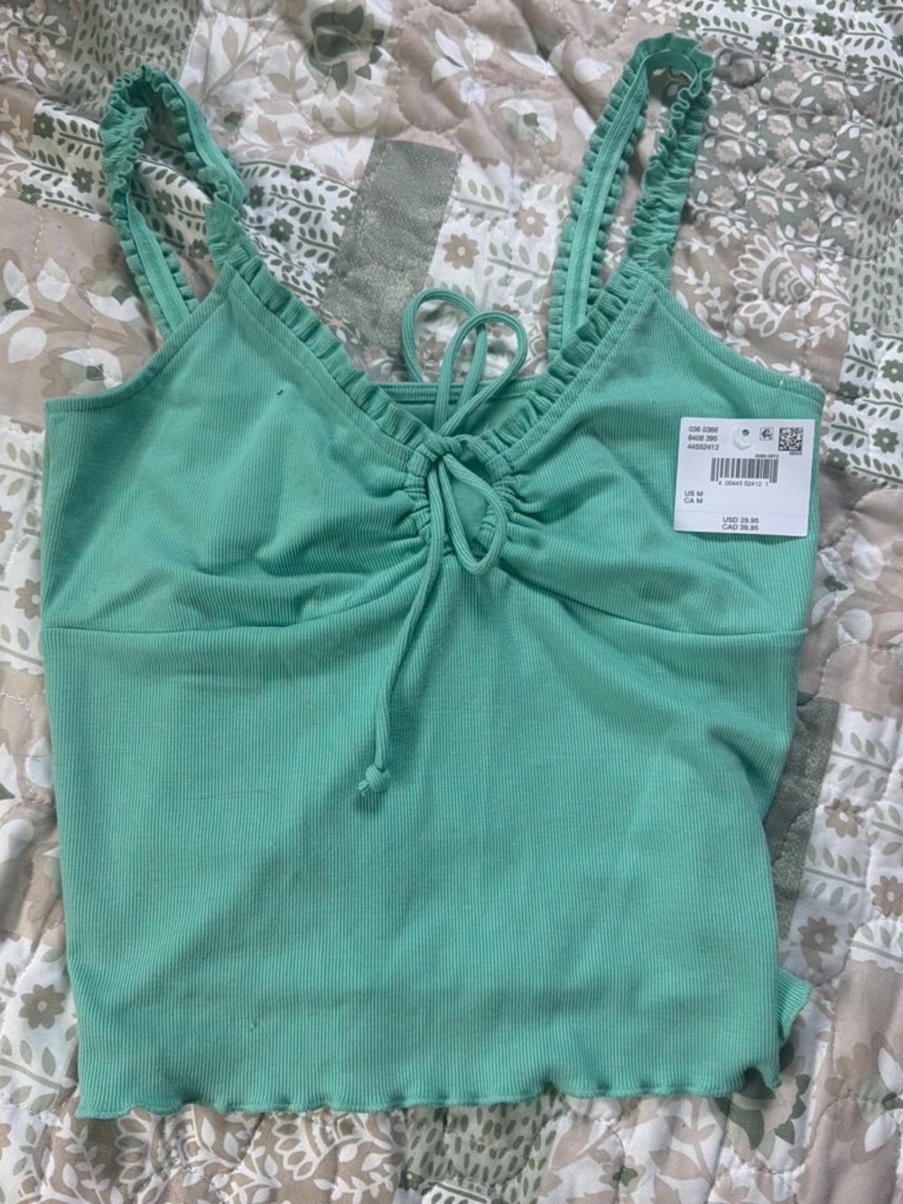 American Eagle Outfitters Mint Green Ribbed Tie-Front Tank